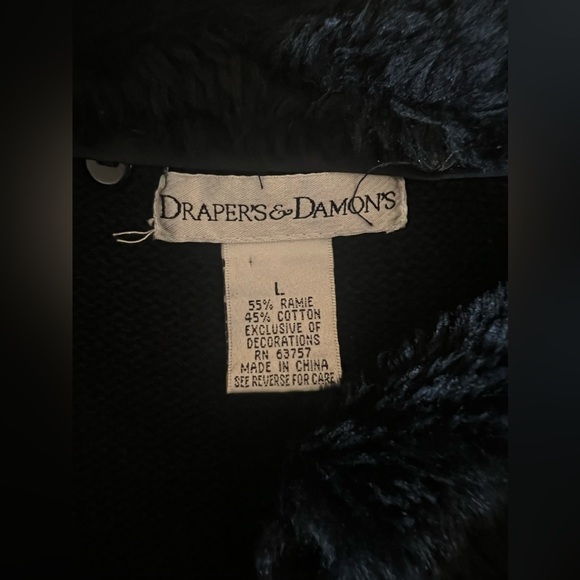 Dealers & Damons Vintage Faux Fur Collar Christmas Button Cardigan Beaded Size L - Picture 6 of 9